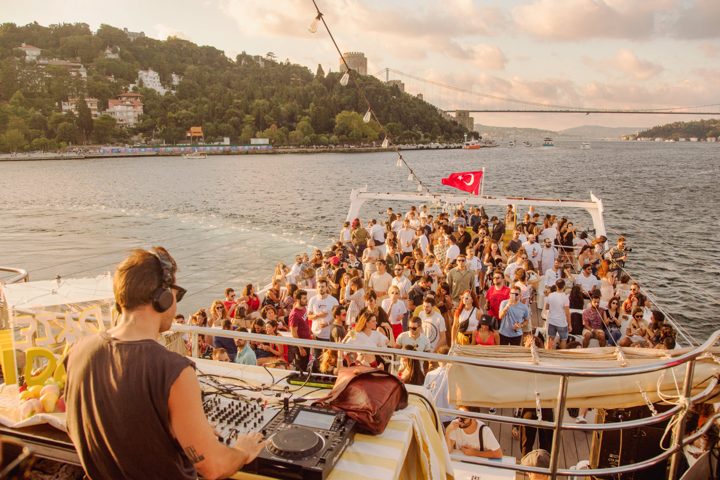 Onboard DJ and audience on the Bosphorus